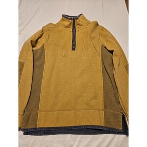 Fat Face Airlie Sweatshirt Mens XL Mustard Yellow Navy Blue Quarter Zip Pullover